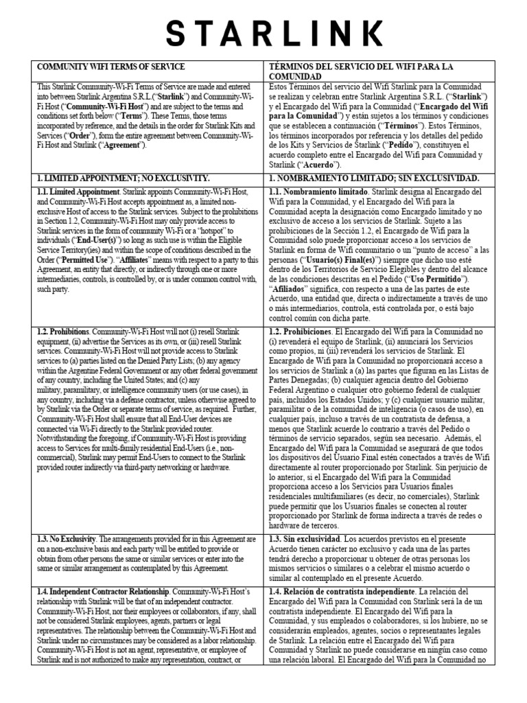 Terminos y Condiciones Starlink Comunidad | PDF | Redes de computadoras ...