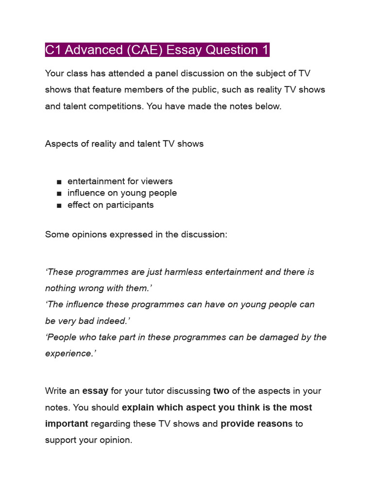 C1 Advanced CAE Essay Questions PDF 1 2 | PDF
