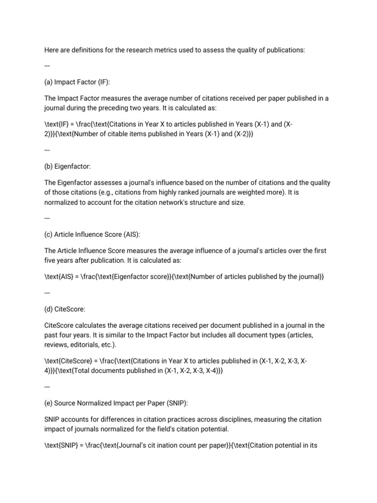 Research Metrics for Publication Quality | PDF | Citation | Academia