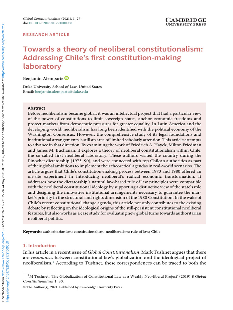 Neoliberal Constitutionalism in Chile | PDF | Neoliberalism | Ideologies