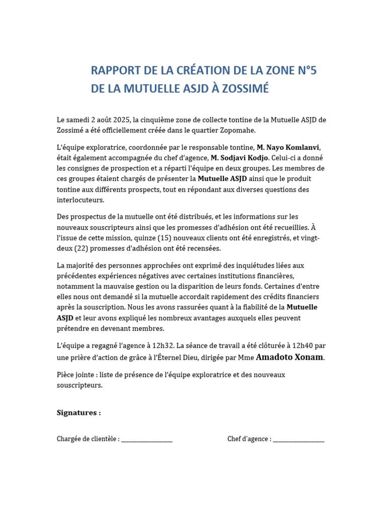 Création de la Zone 5 de la Mutuelle ASJD | PDF