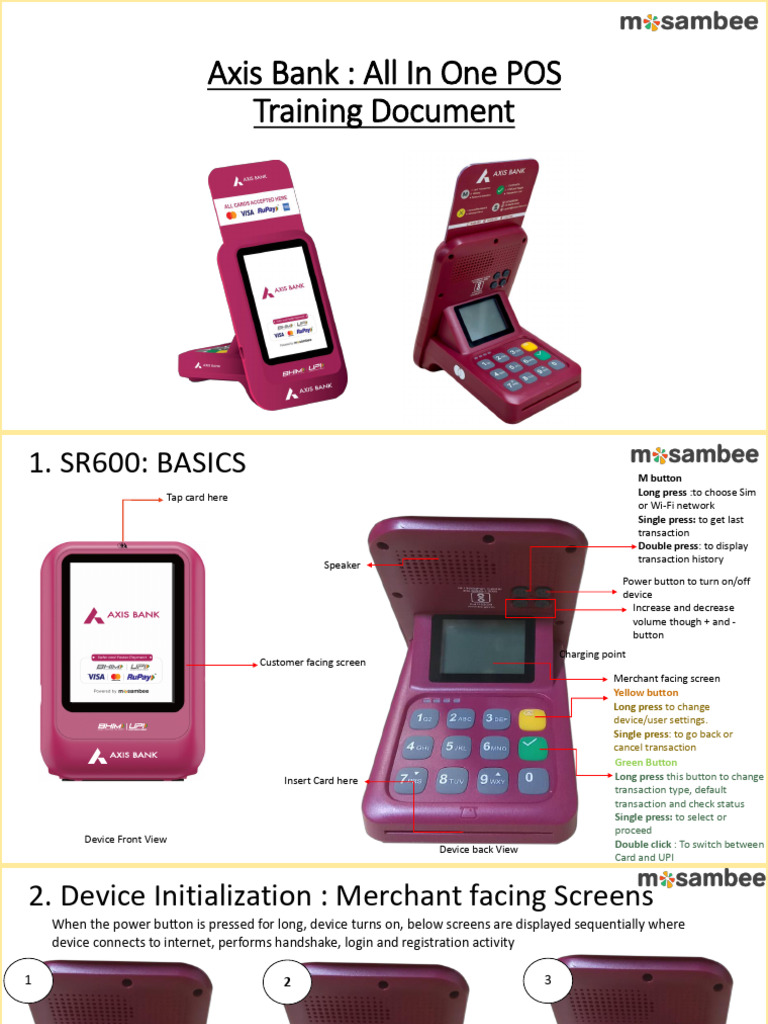 Axis Bank SR600 POS Machine Guide | PDF | Receipt | Qr Code