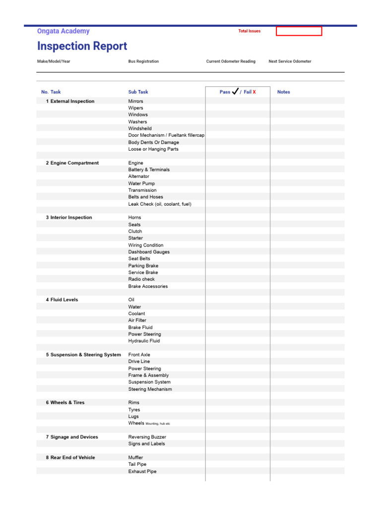Comprehensive Bus Inspection Report | PDF | Steering | Brake
