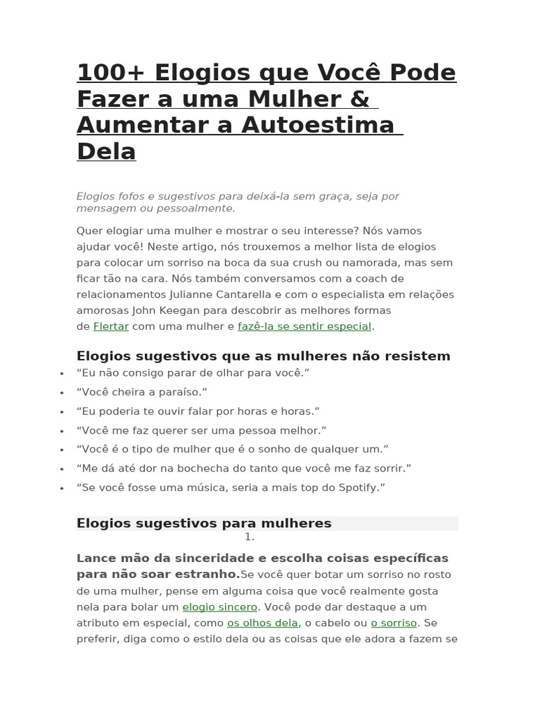 Elogios para Mulheres: 100+ Sugestões | PDF