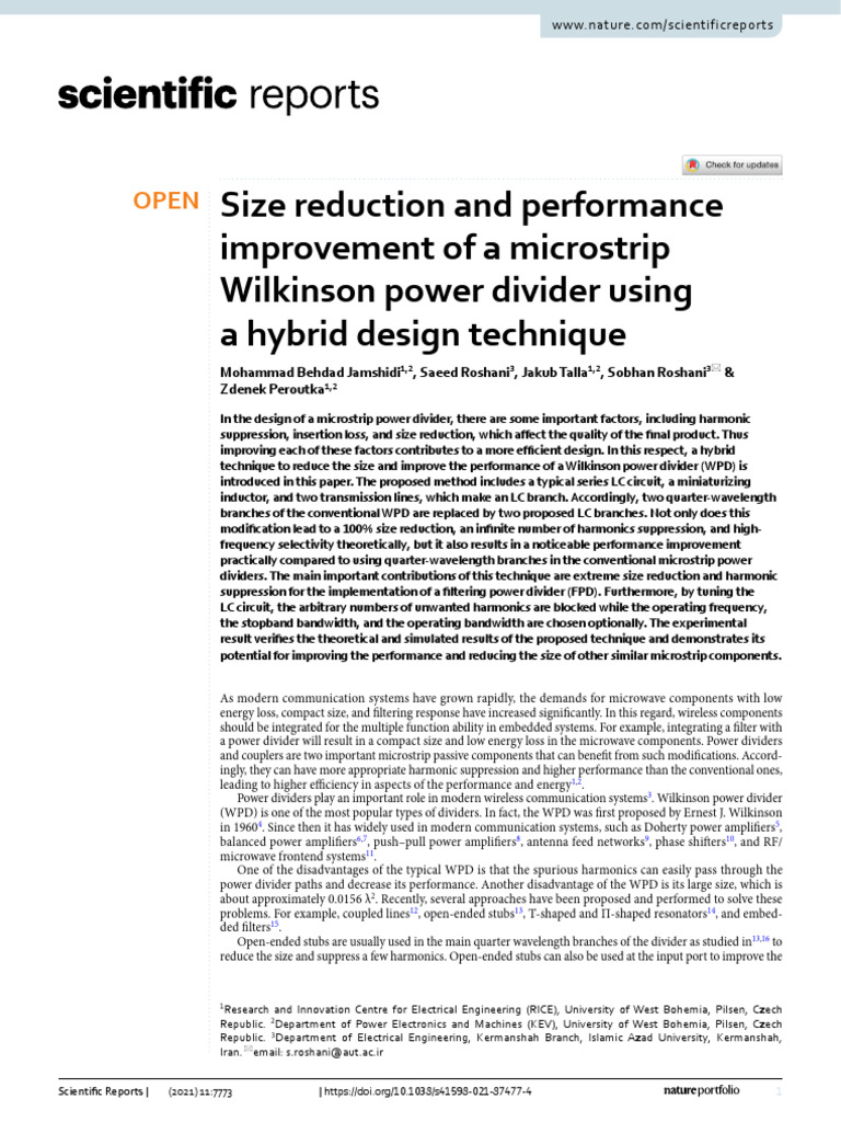 Size Reduction and Performance Improvement of A Microstrip WPD | PDF ...