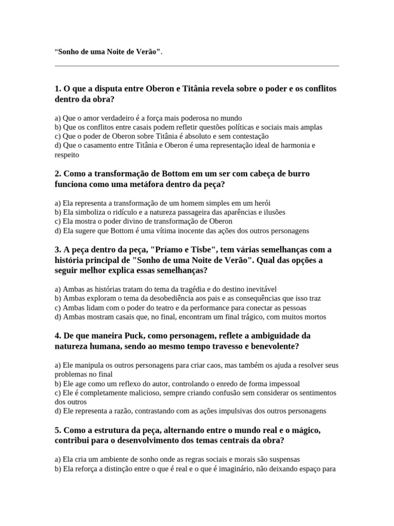 Sonho de Uma Noite de Verão Gabarito | PDF | Sonho de uma Noite de Verão |  Amor, image size:768x1024
