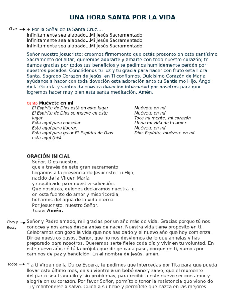 Hora Santa: Oración y Reflexión por la Vida | PDF | eucaristía ...