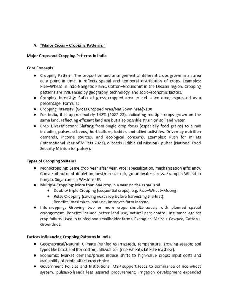 Major Cropping Patterns in India | PDF | Agriculture | Subsidy