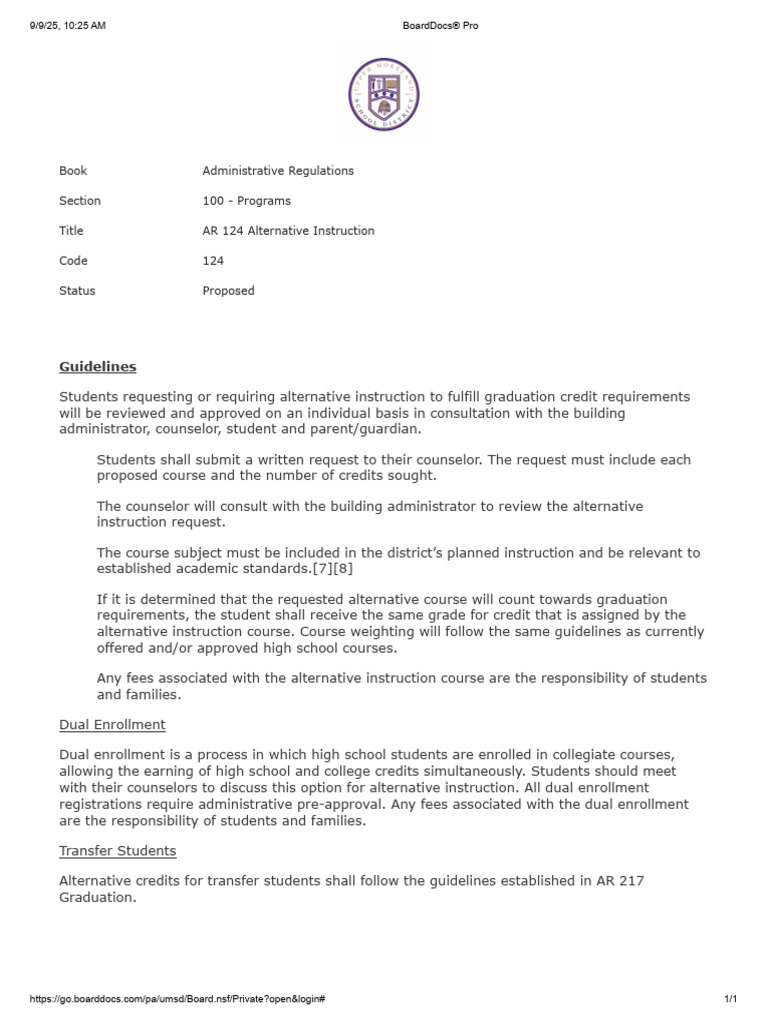 AR 124 Alternative Instruction Guidelines | PDF