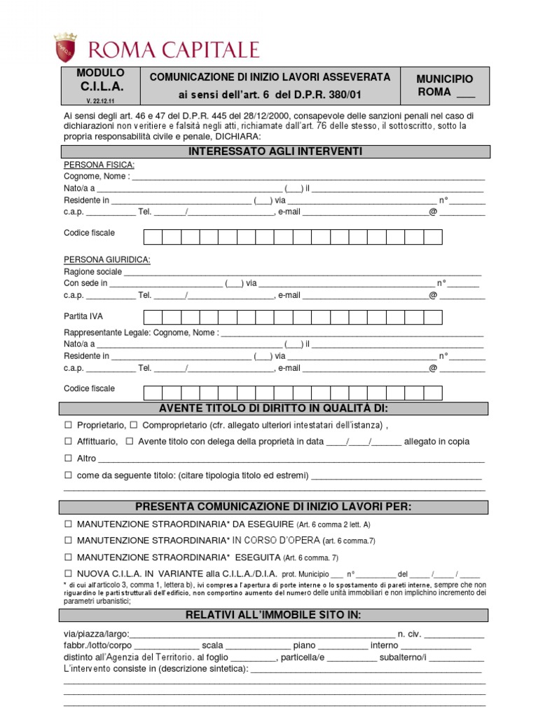 Comunicazione Inizio Lavori A Cila