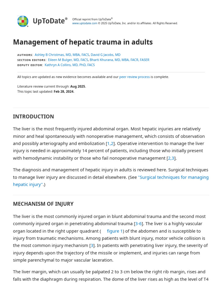 Hepatic Trauma Management in Adults | PDF | Major Trauma | Clinical ...
