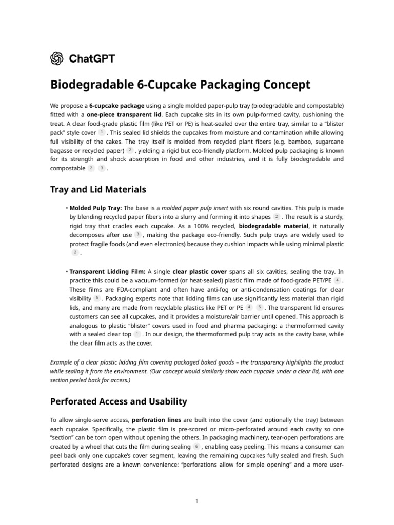 Biodegradable 6-Cupcake Packaging Concept | PDF | Biodegradation | Plastic
