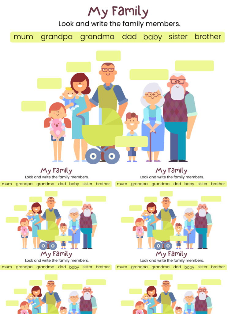 Illustrative Family Members Vocabulary English Worksheet PDF | PDF