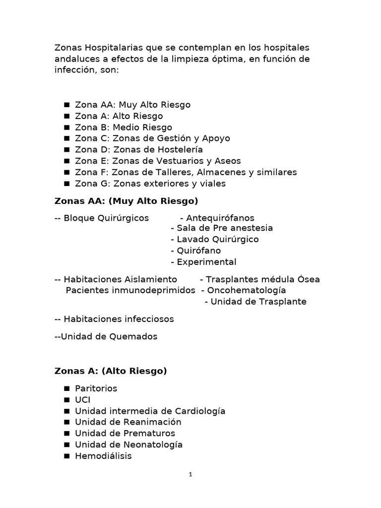 Clasificación de Zonas Hospitalarias | PDF | Hospital | Transplante de ...