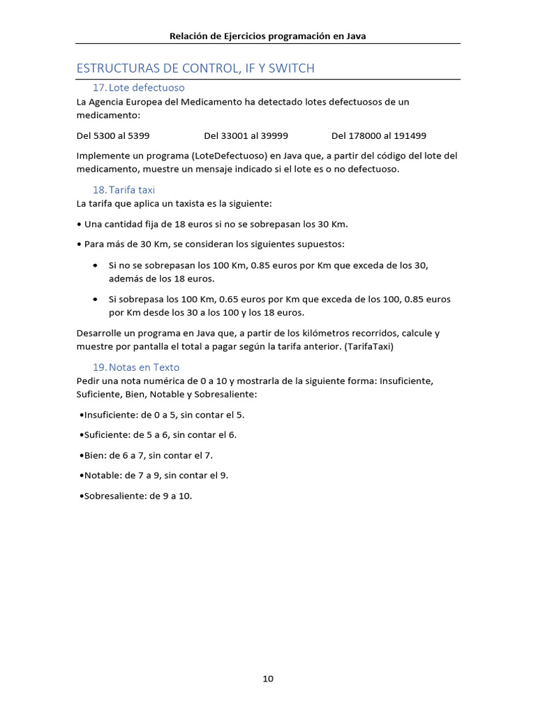 Ejercicios If y Switch | PDF | Java (lenguaje de programación)