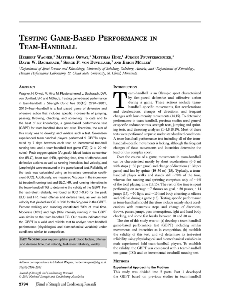 Testing Game-Based Performance in Team-Handball | PDF | Statistics