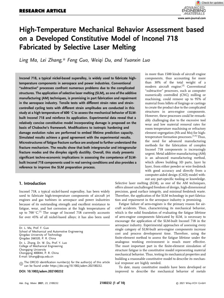 Inconel 718 High-Temperature Behavior Study | PDF | Deformation ...