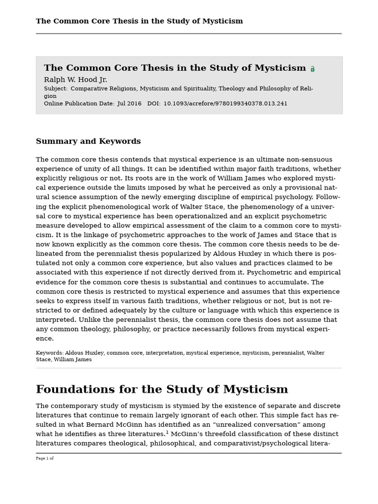 The Common Core Thesis in The Study of Mysticism-Hood | PDF | Mysticism ...
