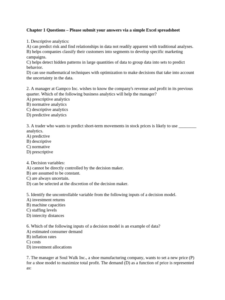 OPTIONAL Chapter 1 - HW & Midterm Review | PDF | Analytics | Demand