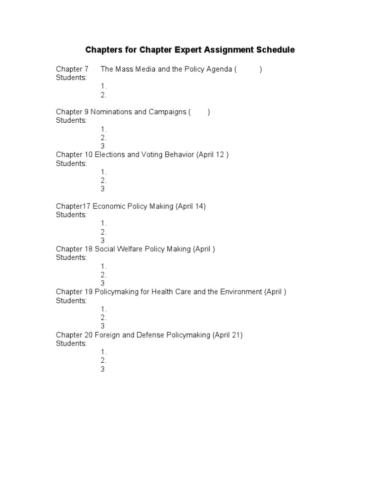 Chapters For Chapter Expert Assignment | PDF