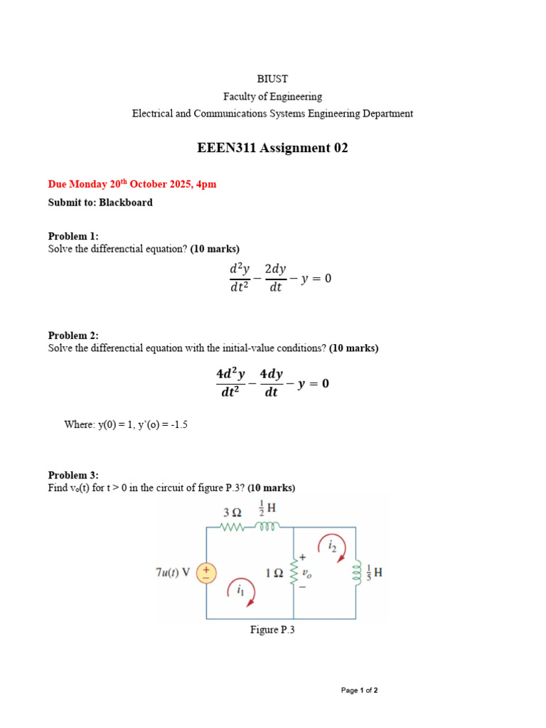 Engineering Differential Equations Assignment | PDF