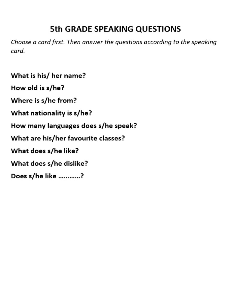 5th Grade Speaking Exam Cards | PDF | Languages Of Europe | Languages