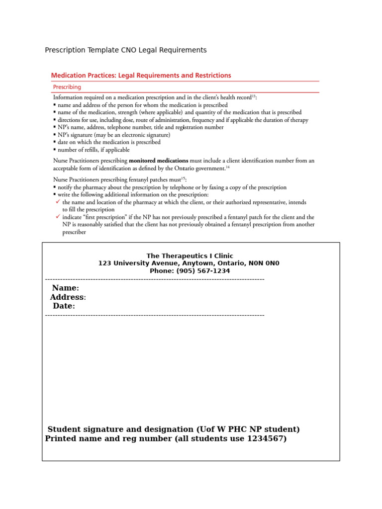 CNO Prescription Template Guidelines | PDF