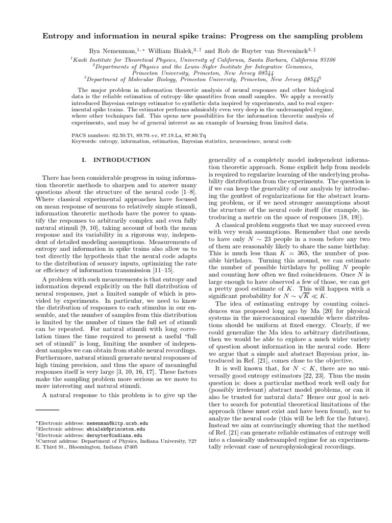 Estimating Entropy in Neural Spike Trains | PDF | Normal Distribution ...
