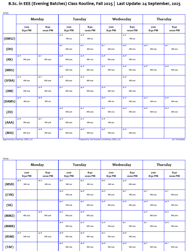 Online (Teacher-Wise) Fall 2025 Uu Eee Eve Routine - 24.09.2025 | PDF