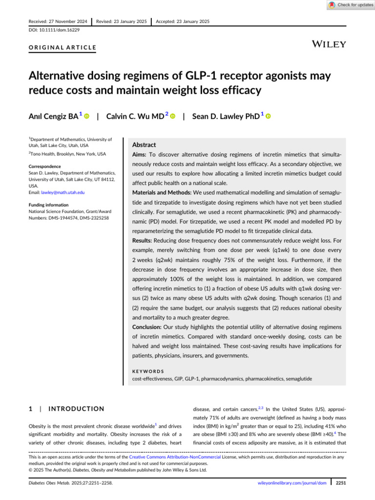 Diabetes Obesity Metabolism - 2025 - Cengiz - Alternative Dosing ...