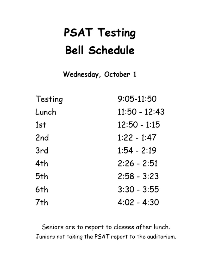 PSAT Testing Bell Schedule October 1 | PDF
