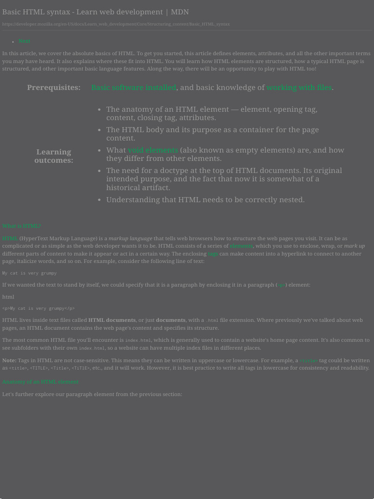 Learn Basic HTML Syntax and Structure | PDF | Html | Html Element