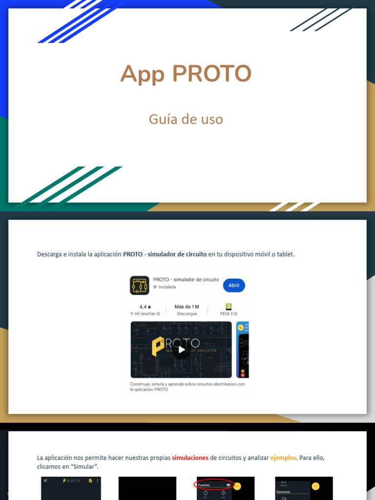 Guía de Uso de la App PROTO | PDF | voltaje | Resistencia Eléctrica y ...