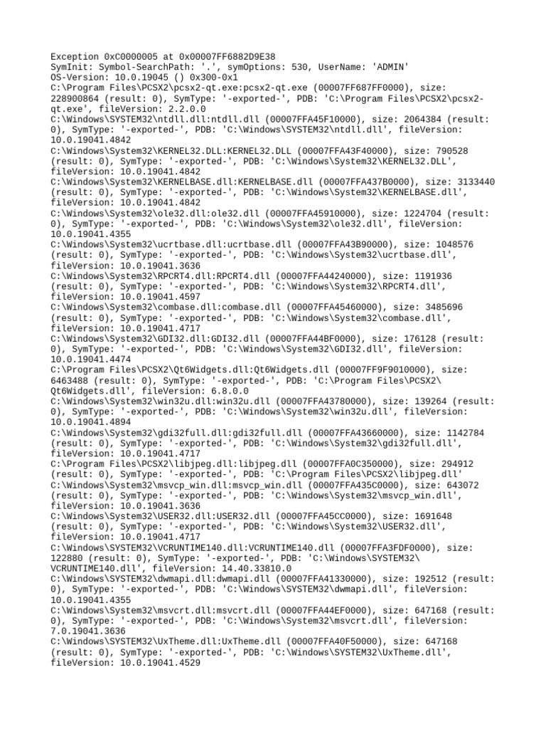 PCSX2 Exception 0xC0000005 Error Log | PDF | Computer File | Computer ...