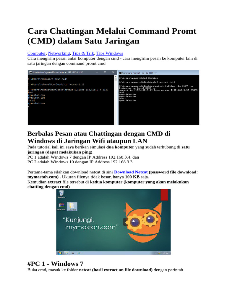 Cara Chattingan Melalui Command Promt (CMD) Dalam Satu Jaringan | PDF