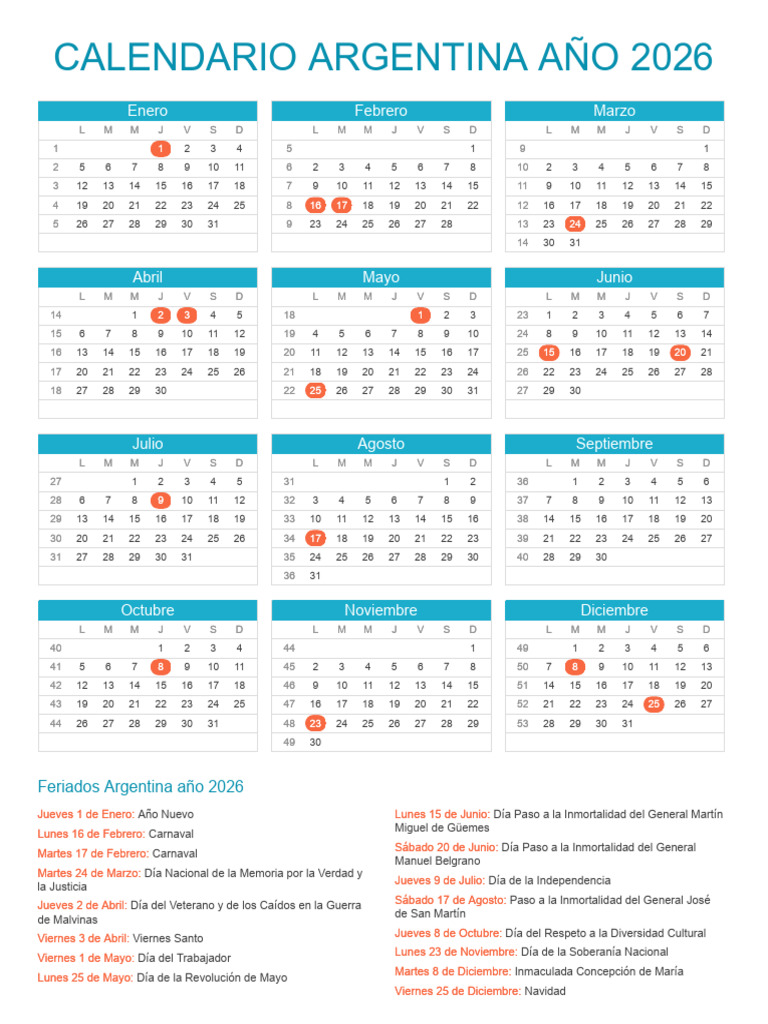 Calendario Oficial Argentina 2026 | PDF