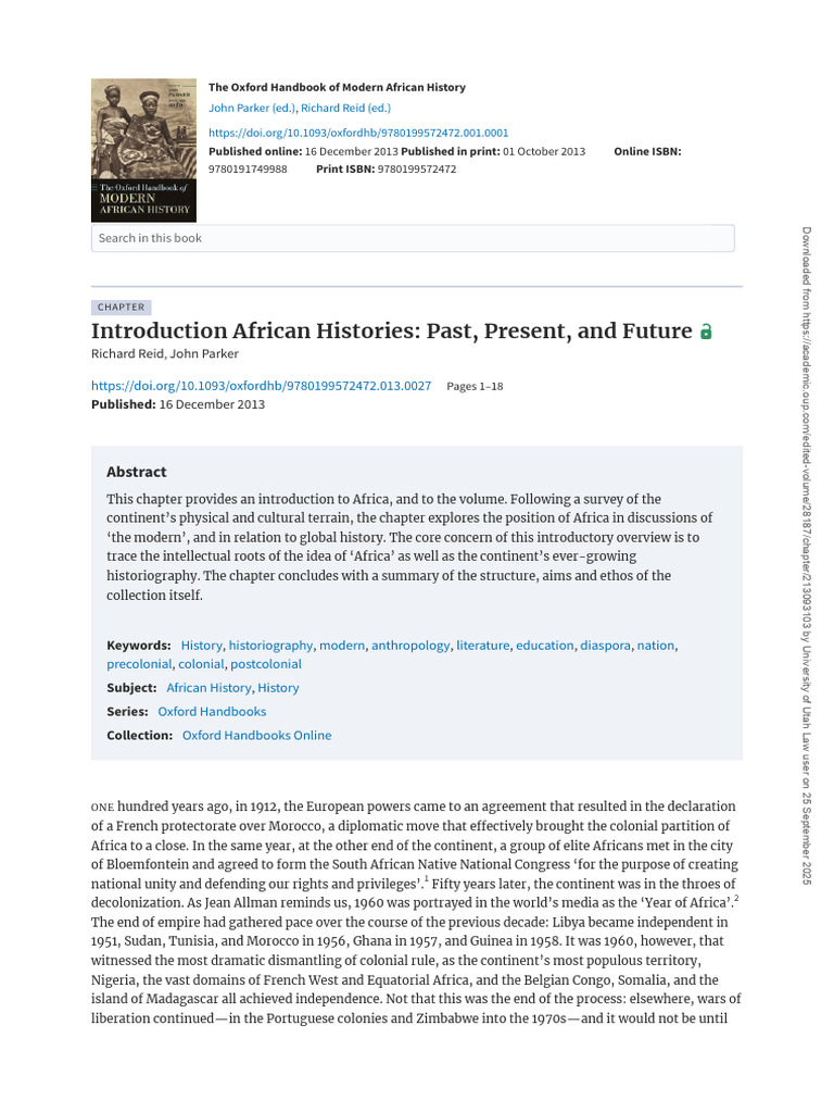 The Oxford Handbook of Modern African History Edited by John Parker ...