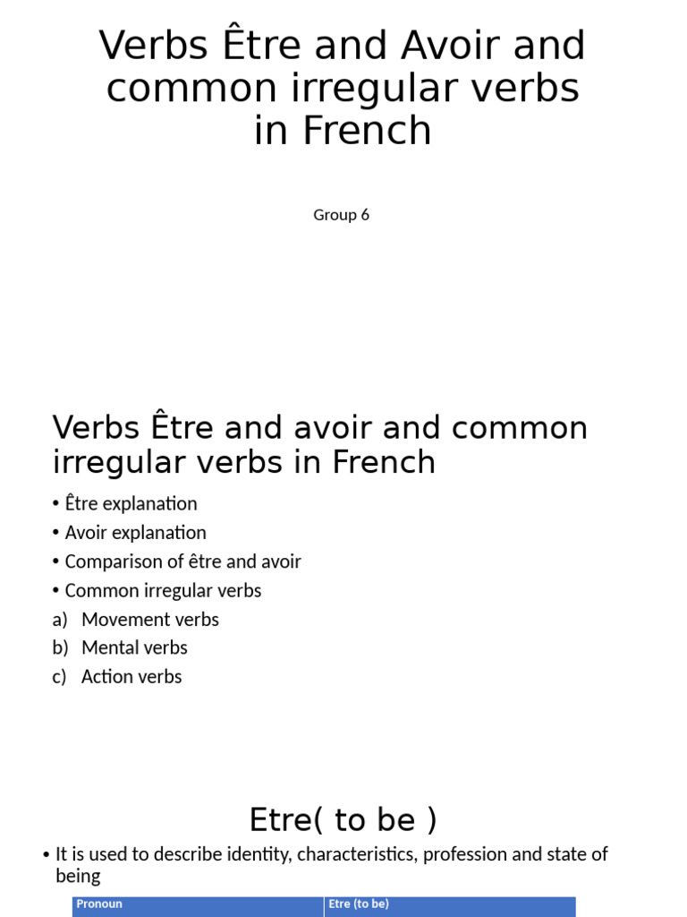 French Être, Avoir, and Irregular Verbs Guide | PDF | Semantics ...