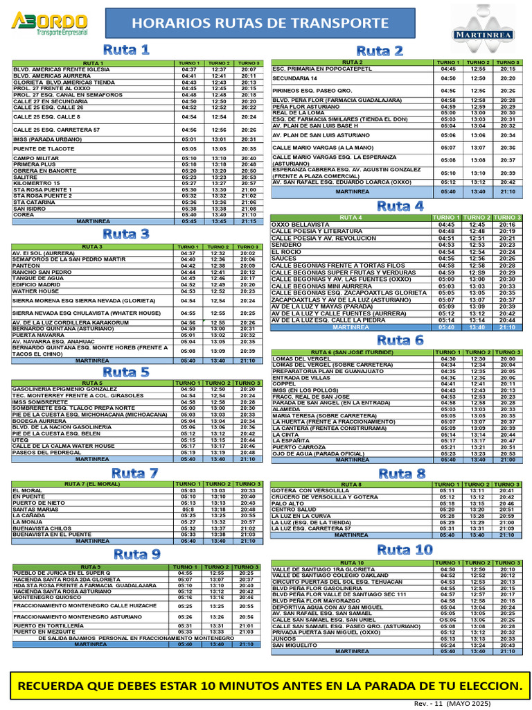 Horarios y Rutas de Transporte Público | PDF