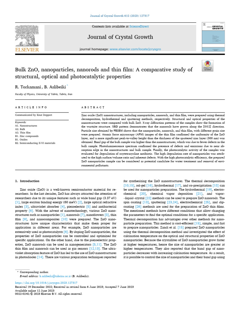Comparative Study of ZnO Nanostructures | PDF | Zinc Oxide | Nanoparticle