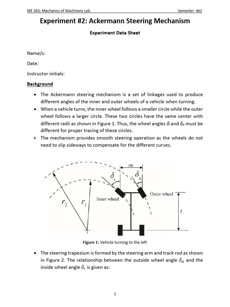 ME363 - Exp#2 - Ackermann Steering Mechanism | PDF | Steering | Angle