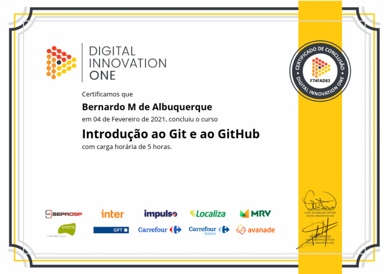 Certificado de Curso: Git e GitHub | PDF