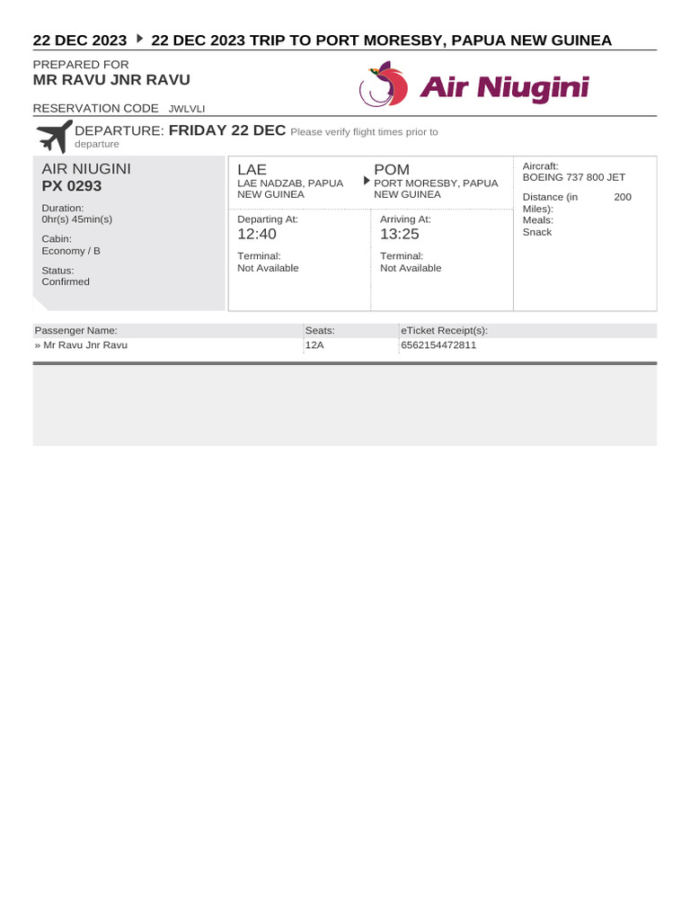 Travel Reservation December 22 For MR RAVU JNR RAVU | PDF