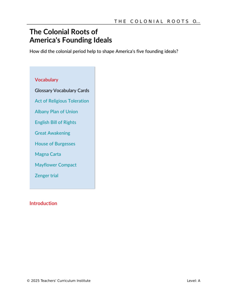 The Colonial Roots of America's Founding Ideals - Chapter Four - U.S ...
