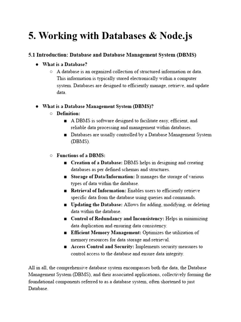 Databases and Node.js Integration Guide | PDF | Databases | No Sql