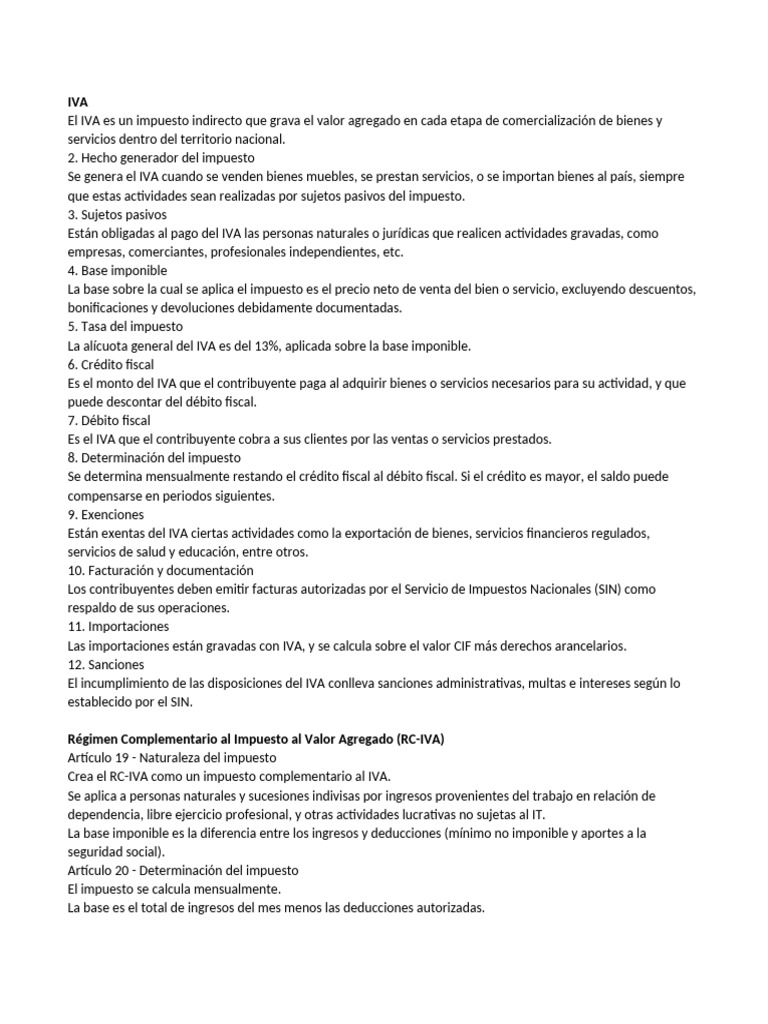Guía Completa sobre IVA e IUE en Bolivia | PDF | Impuesto al valor ...