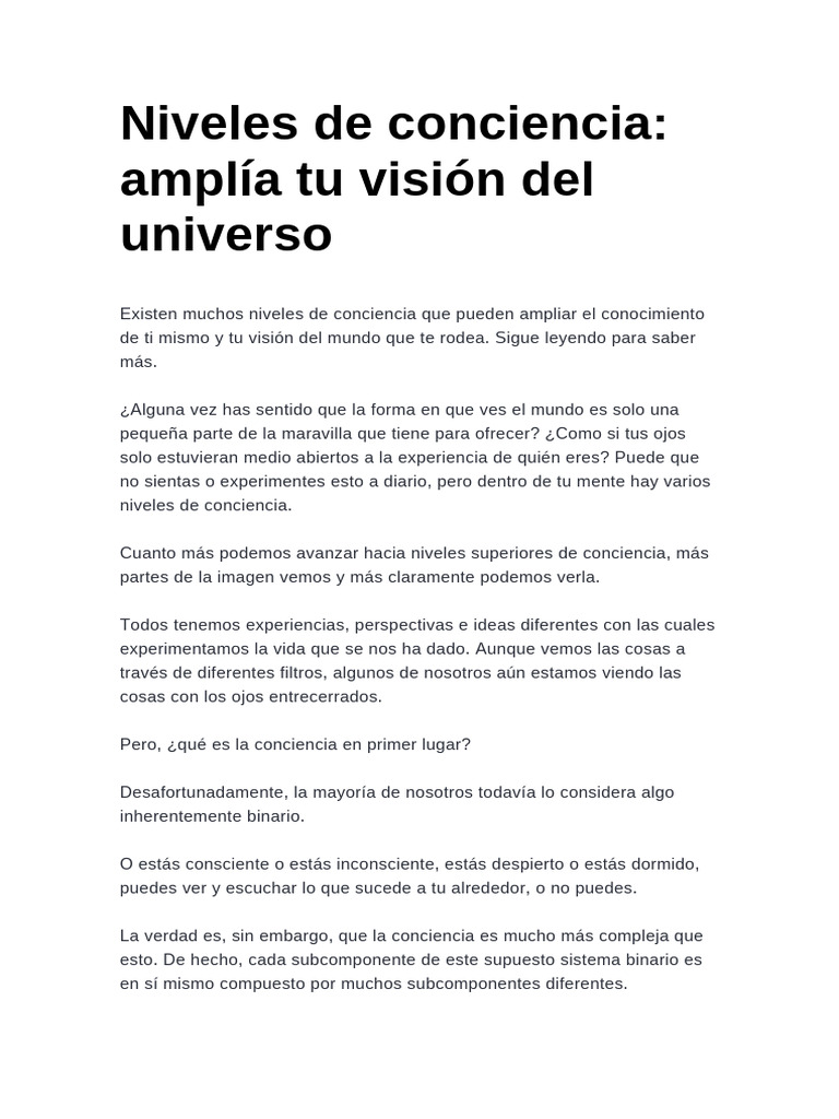 Niveles de Conciencia: Guía Esencial | PDF | Mente inconsciente | Mente