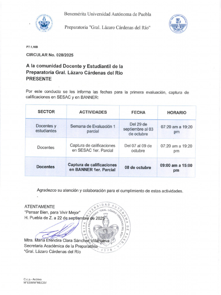 Circular 028 - 1er Parcial Otoño 2025 | PDF