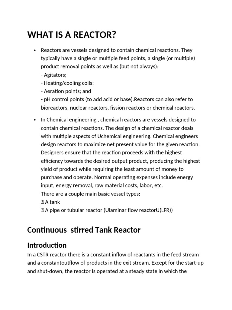 Overview of Chemical Reactors Types | PDF | Chemical Reactor | Fluidization
