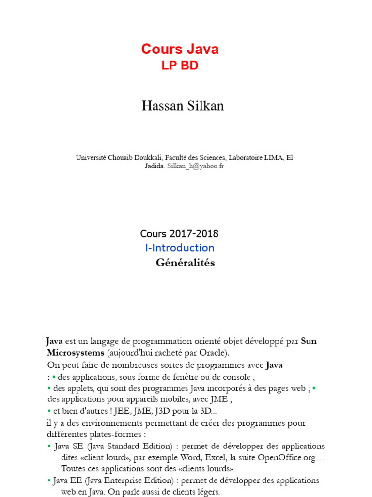 Introduction au Cours de Java 2017-2018 | PDF | Java (Langage de ...